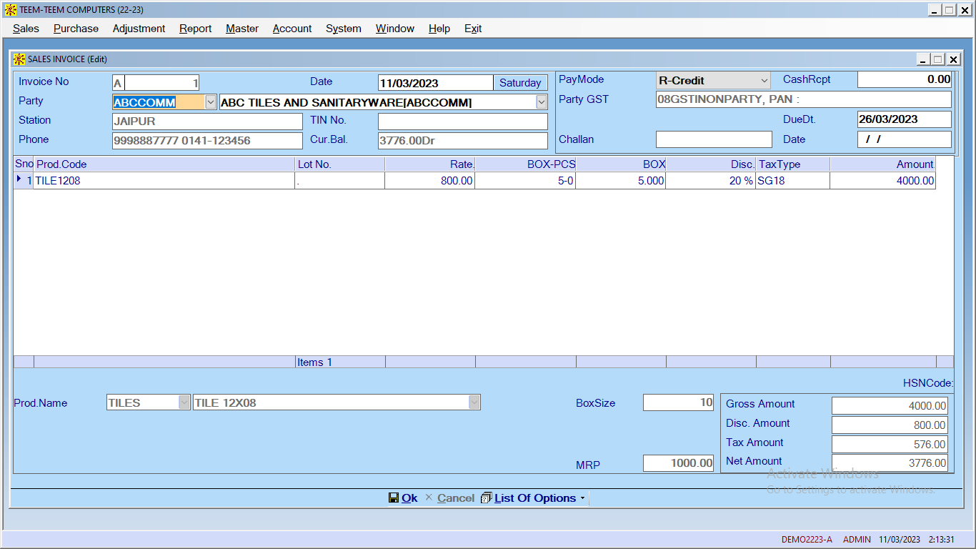 Sales Invoice