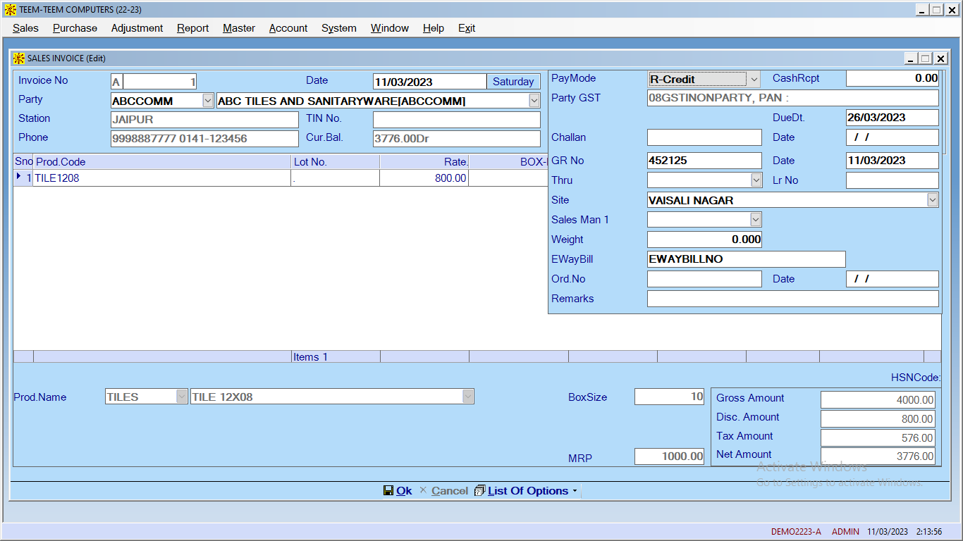 Sales Invoice